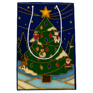 Cloisonne Art Whimsical Forest Classic Christmas Medium Gift Bag