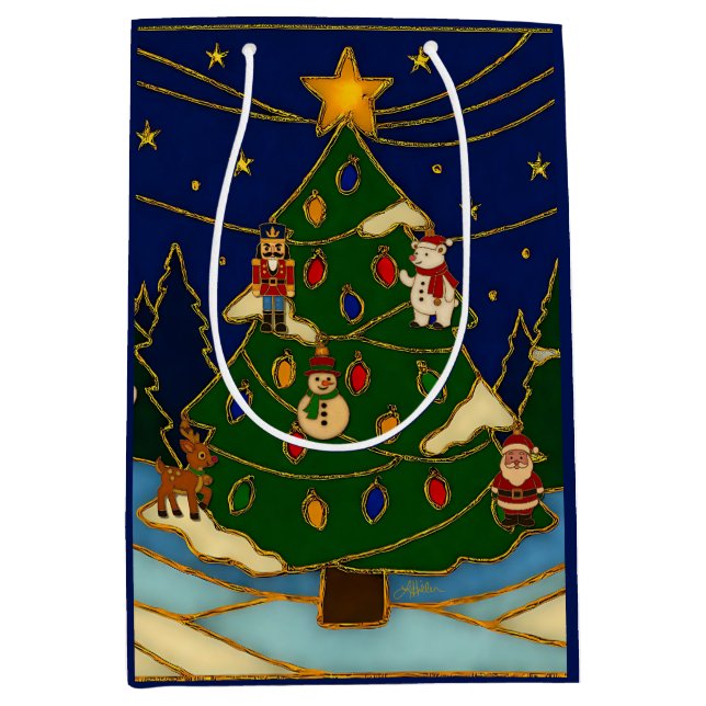 Cloisonne Art Whimsical Forest Classic Christmas Medium Gift Bag (Front)