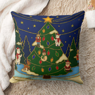Cloisonne Art Whimsical Forest Classic Christmas  Throw Pillow