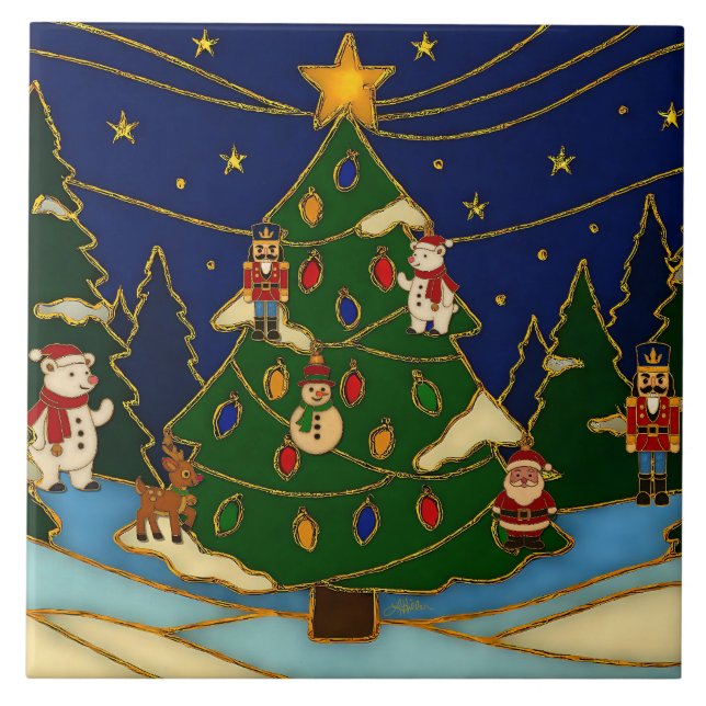 Cloisonne Art Whimsical Forest Classic Christmas  Tile (Front)