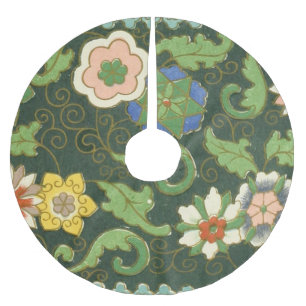 Cloisonne China Patter Asian Oriental Brushed Polyester Tree Skirt