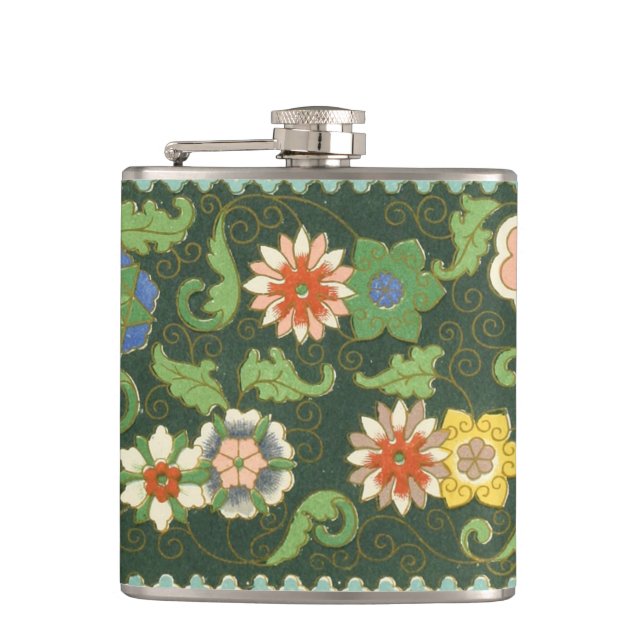Cloisonne China Patter Asian Oriental Hip Flask (Front)