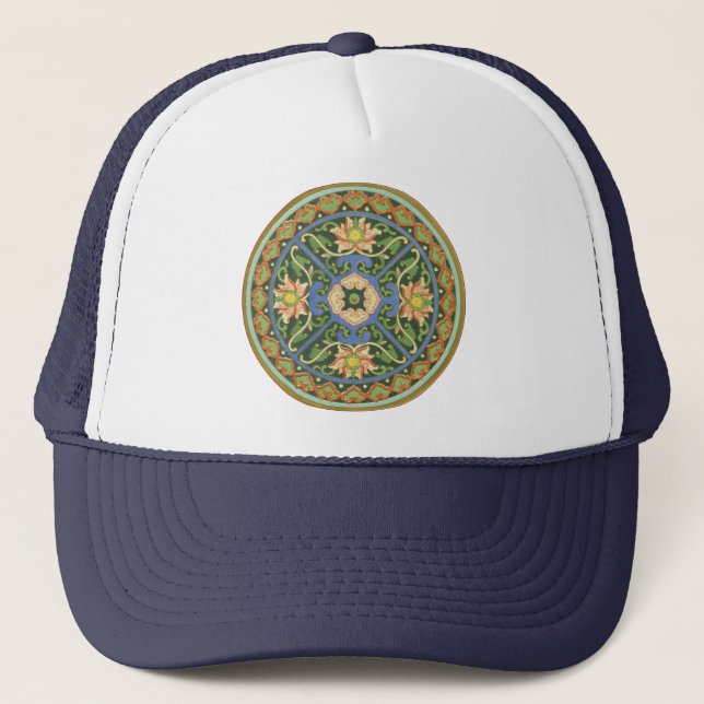 Cloisonne China Patter Asian Oriental Trucker Hat (Front)