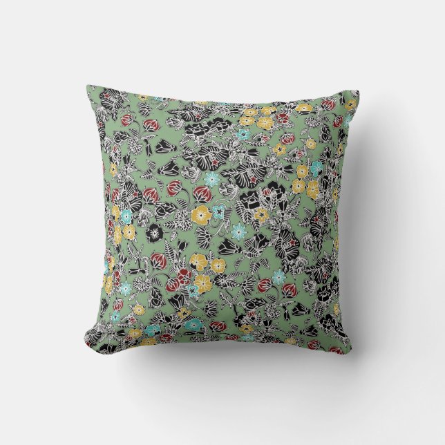 cloisonne flowers sage throw pillow (Front)