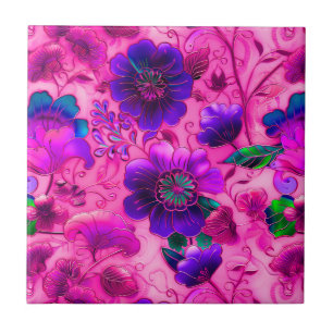 Cloisonne pink purple floral pattern tile