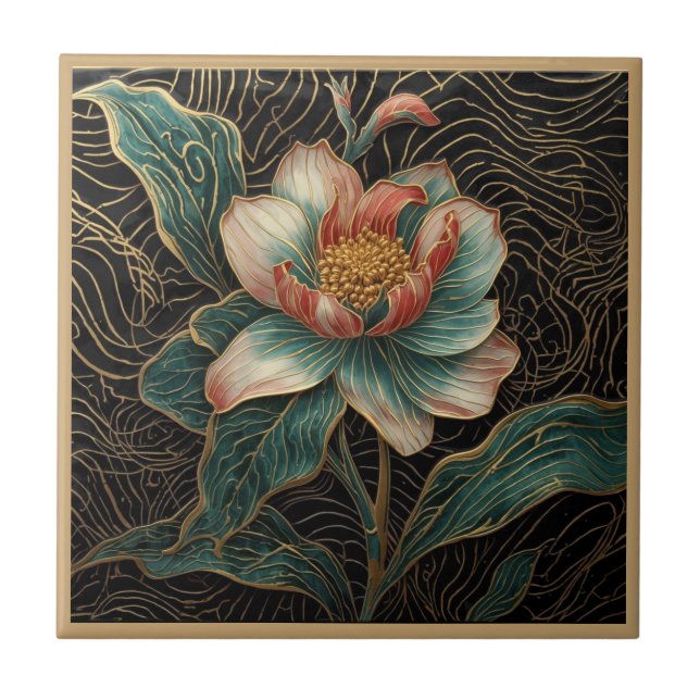 Cloisonne Single Blooming Flower Tile (Front)