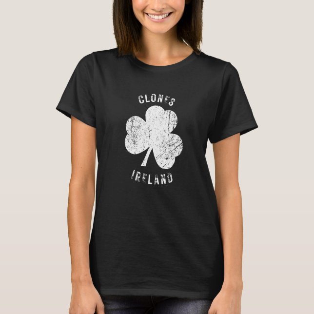 Clones Ireland Vintage Shamrock Distressed Look T-Shirt (Front)