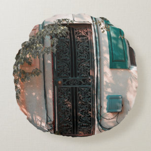 CLOSE GREEN WROUGHT IRON SECURITY DOOR ROUND PILLOW