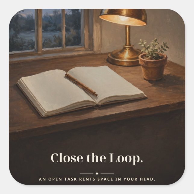 "Close the Loop" Planner Productivity Tee Square Sticker (Front)