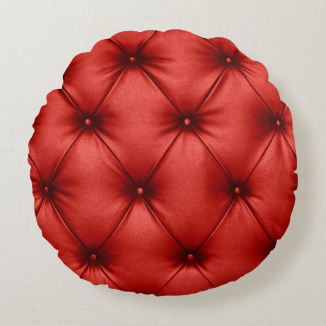 Close up background texture of scarlet red capiton round pillow (Front)