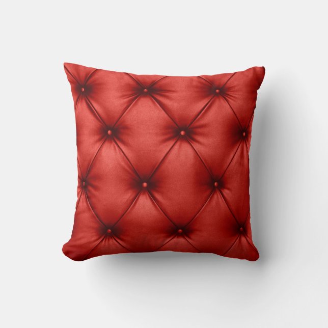 Close up background texture of scarlet red capiton throw pillow (Front)