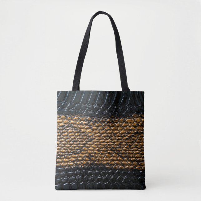 Close-up black snake skin texture tote bag (Front)