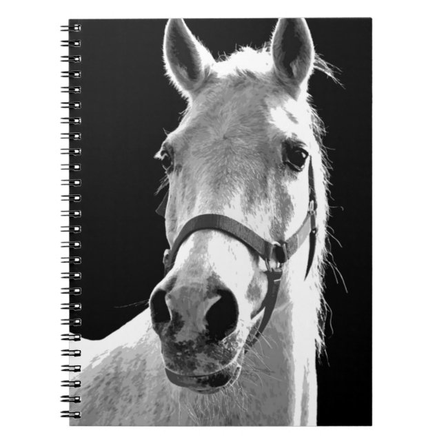 Close-up Black White Horse in Night Notebook (Front)