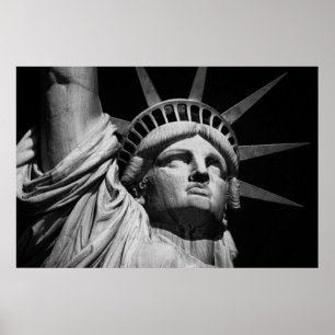 Close-up Black & White Statue of Liberty New York Poster