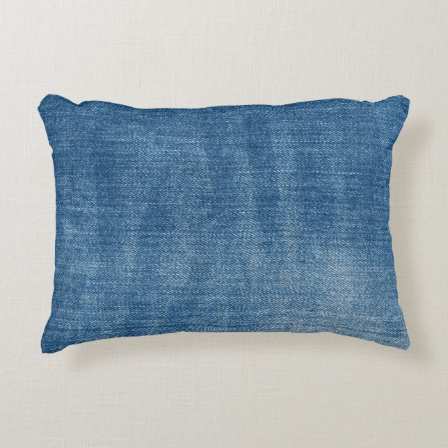 Close-up blue denim jeans texture accent pillow (Front)