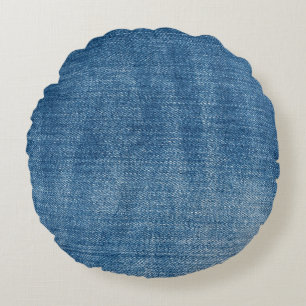 Close-up blue denim jeans texture round pillow