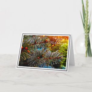 Close-up Blue Spruce Branches with Water Droplets Card