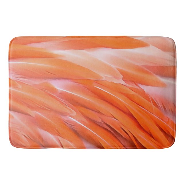 Close Up Coral and Pink Artistic Flamingo Feathers Bath Mat (Front)