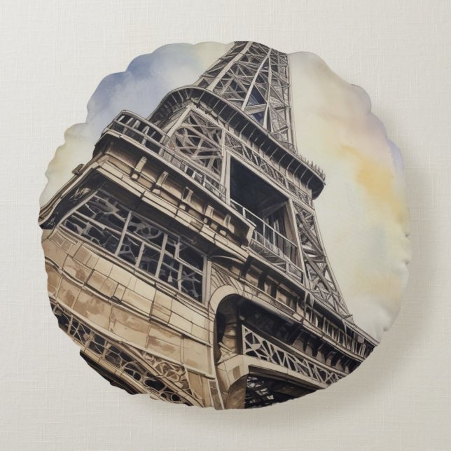 Close-up Eiffel Tower Paris Love City Travel Round Pillow (Front)