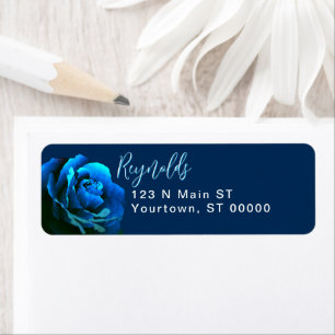 Close Up Elegant Blue Rose Art Script Address