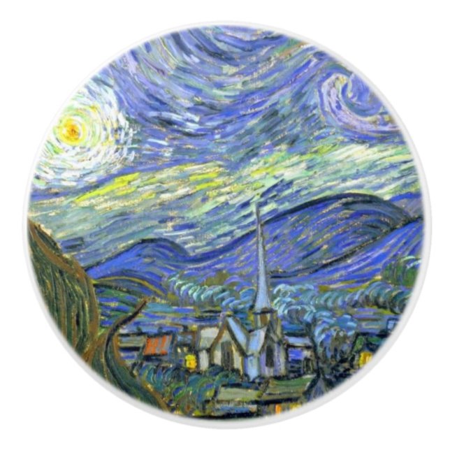 Close-up from Starry Night by Vincent Van Gogh Ceramic Knob (Front)