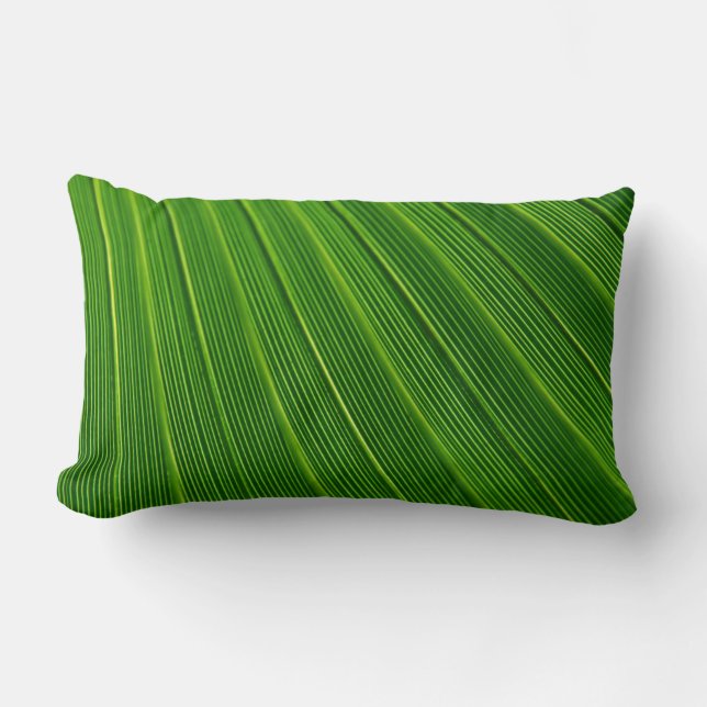 Close-up Green Leaf Lumbar Pillow (Front)
