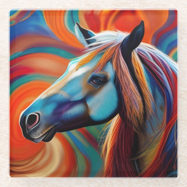 Close up Horse head Glass Coaster (Front)
