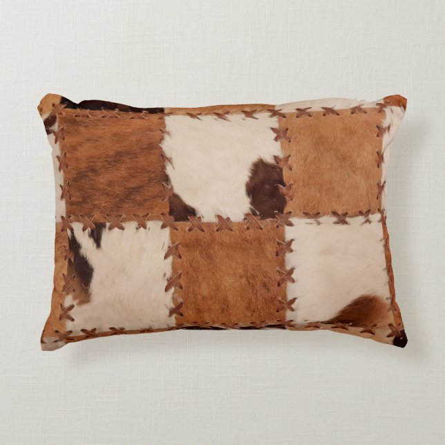 Close up leather patchwork textured background. accent pillow (Front)
