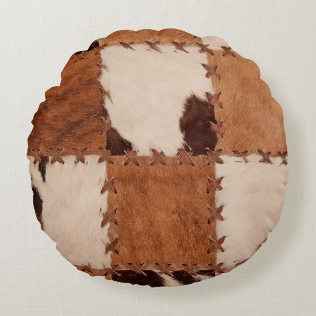 Close up leather patchwork textured background. round pillow (Front)