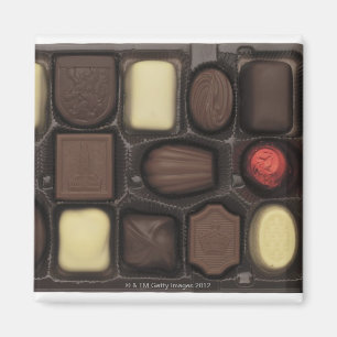 close-up of a box of assorted chocolates magnet