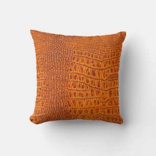 Close up of a brown reptile vintage leather textur throw pillow