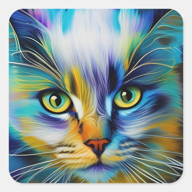 Close up of a Colourful Siamese Kitten Square Sticker (Front)