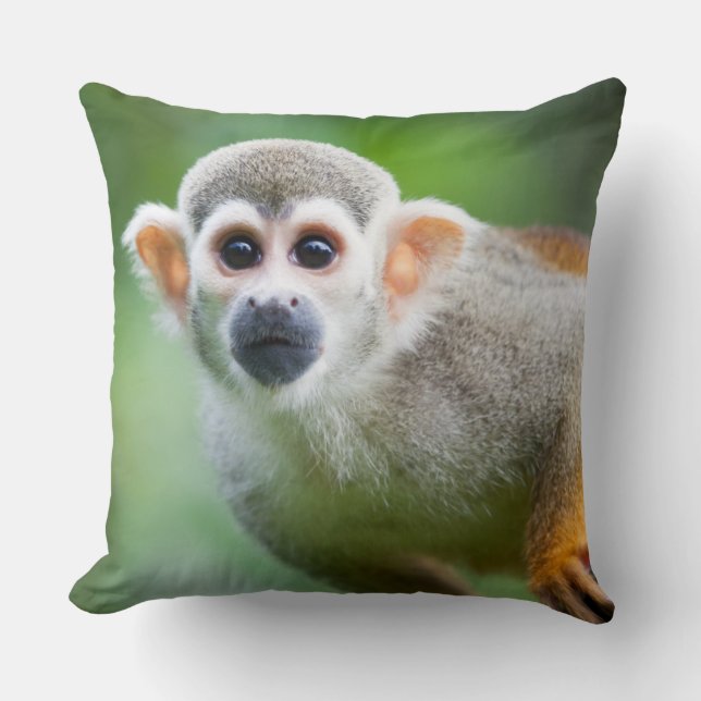 Close-up of a Common Squirrel Monkey Throw Pillow (Front)