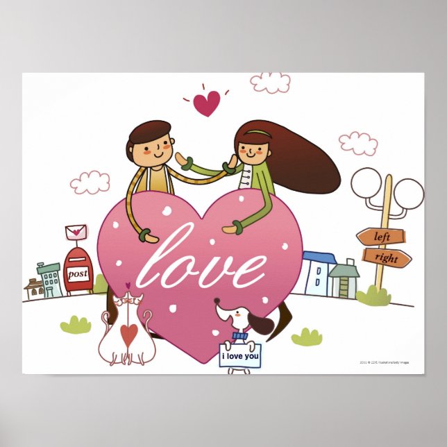 Close-up of a couple holding a heart shape poster (Front)