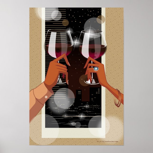 Close-up of a couple's toasting with wine glasses poster (Front)