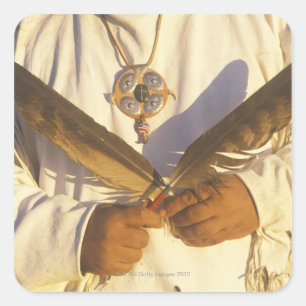 'Close-up of a Native American holding Square Sticker