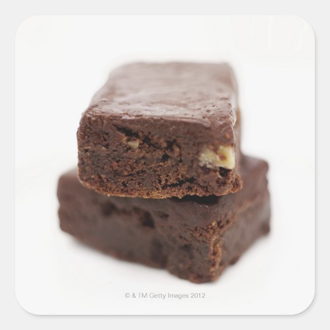 Close-up of a pile of two chocolate brownies on square sticker (Front)