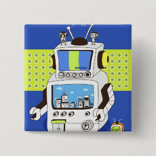 Close-up of a robot 2 inch square button