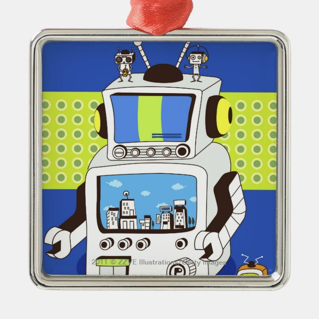 Close-up of a robot metal ornament (Front)