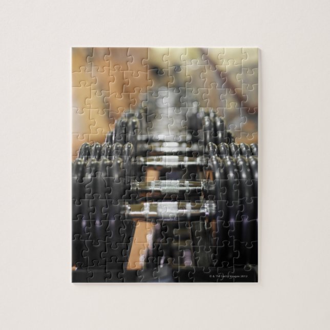 Close-up of a row of dumbbells jigsaw puzzle (Vertical)