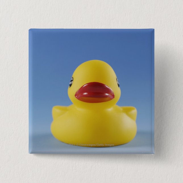 Close-up of a rubber duck 2 inch square button (Front)