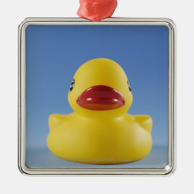 Close-up of a rubber duck metal ornament (Front)