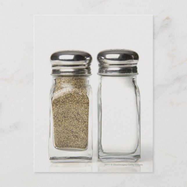 Close-up of a salt and a pepper shaker postcard (Front)