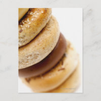 Close-up of a stack of assorted bagels