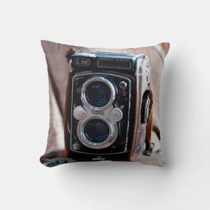 Close-up of an antique camera throw pillow
