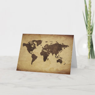 Close up of antique world map 3 card
