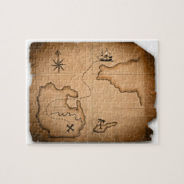 Close up of antique world map with ship route jigsaw puzzle (Horizontal)