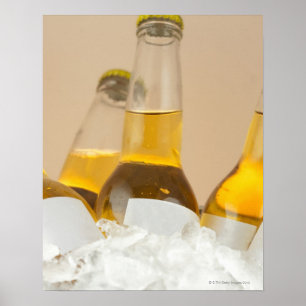 Close-up of beer bottles in ice poster