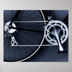 Close up of bicycle chain, pedal and gears poster