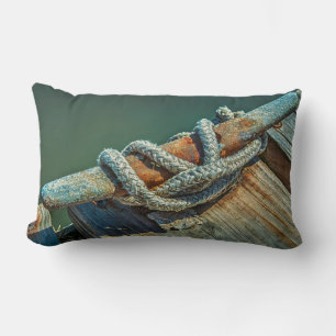 Close-up of boat cleat and rope lumbar pillow
